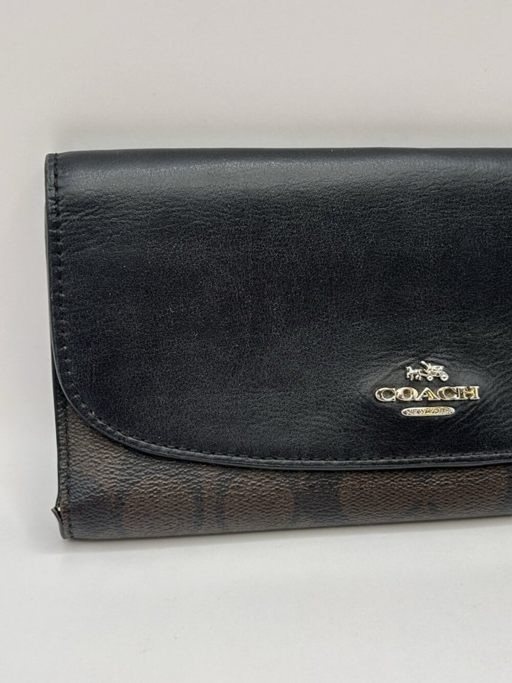 Coach F57319 Signature Monogram Tri-Fold Long Checkbook Wallet PVC Leather Brown - Picture 7 of 16